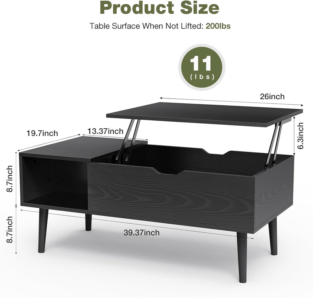 OLIXIS Wood Lift Top Coffee Table with Hidden Compartment and Storage Shelf