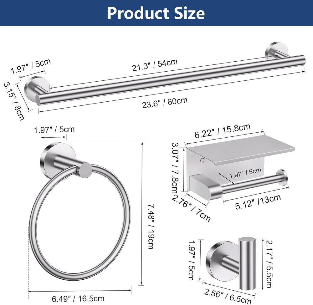 TQKAG 5 Piece Towel Bar Set, 23.6 Inch Brushed Nickel Bathroom Accessories