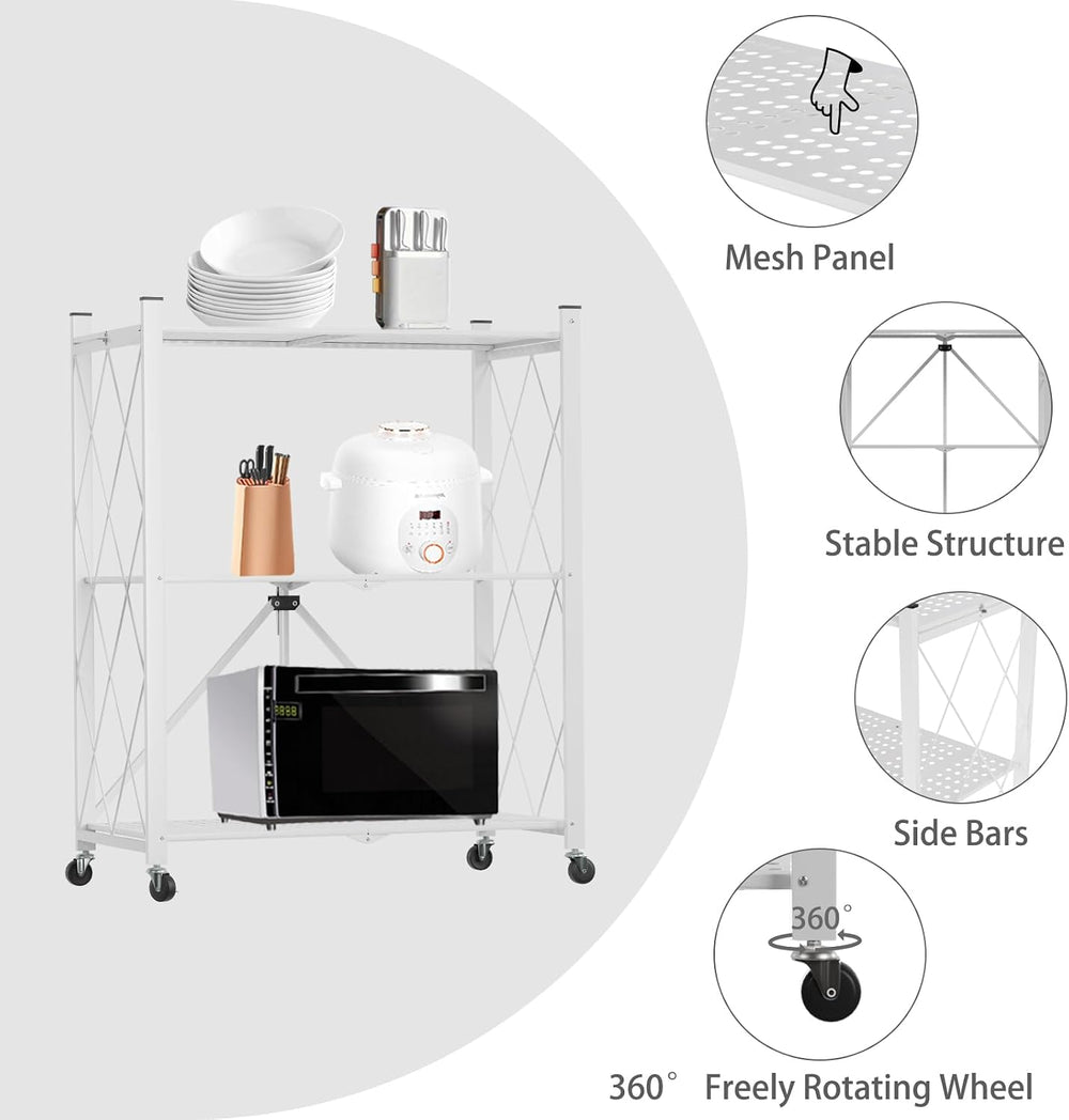 3 Tier Foldable Storage Shelf with Wheels Heavy Duty Garage Shelving