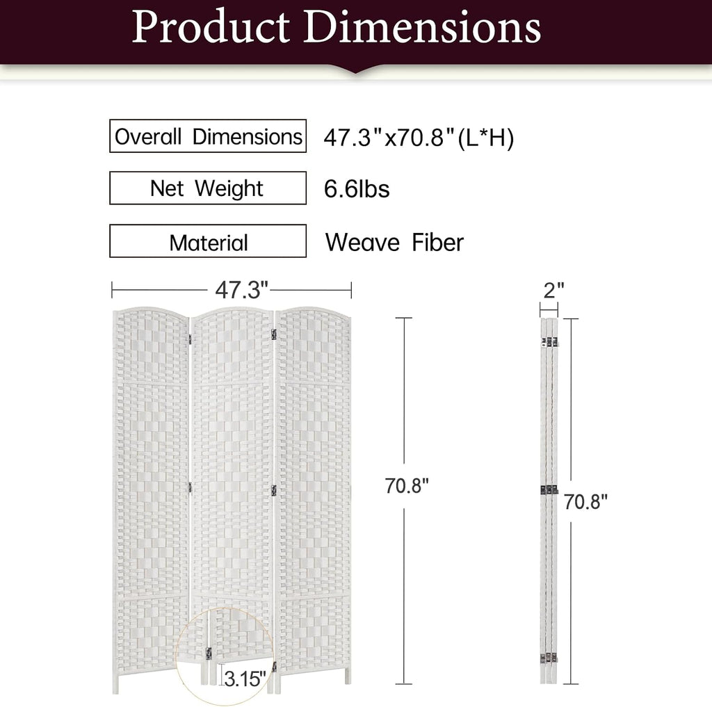RHF Room Divider Panel,Partition Room Dividers,3Panel Privacy Screen,White