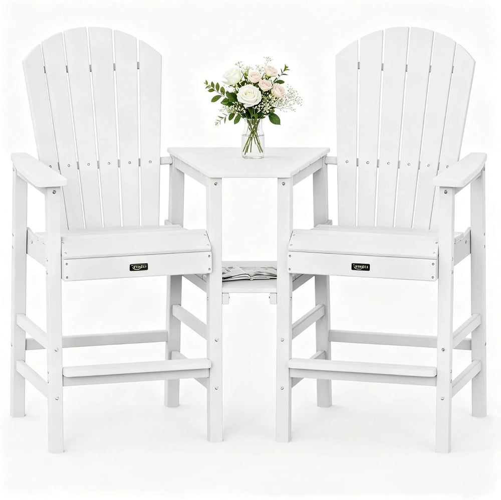 VINGLI Tall Adirondack Chairs Set of 2 with Dual Trays, All-Weather HDPE Outd...