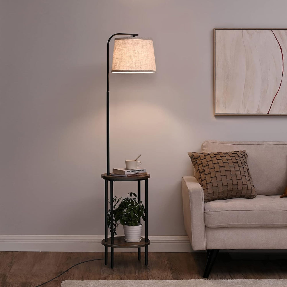DEWENWILS Floor Lamp with Table, Wooden Nightstand, Farmhouse