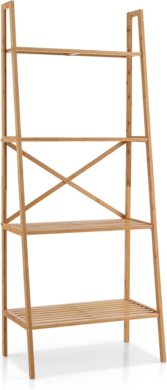GIANTEX 4-Tier Bamboo Bookshelf, Multifunctional Storage Display Rack Shelves...