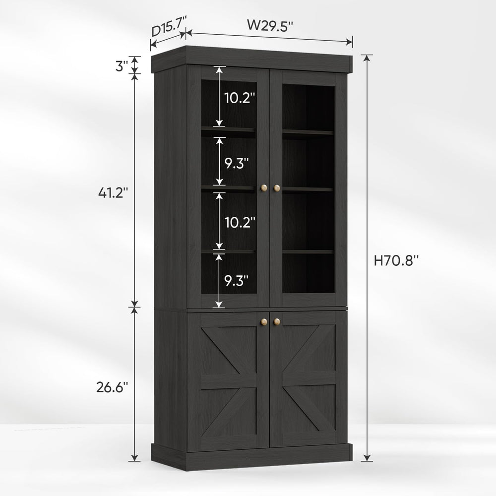 Vyre 71" Tall Farmhouse Kitchen Pantry, Large Storage Cabinets with Glas...