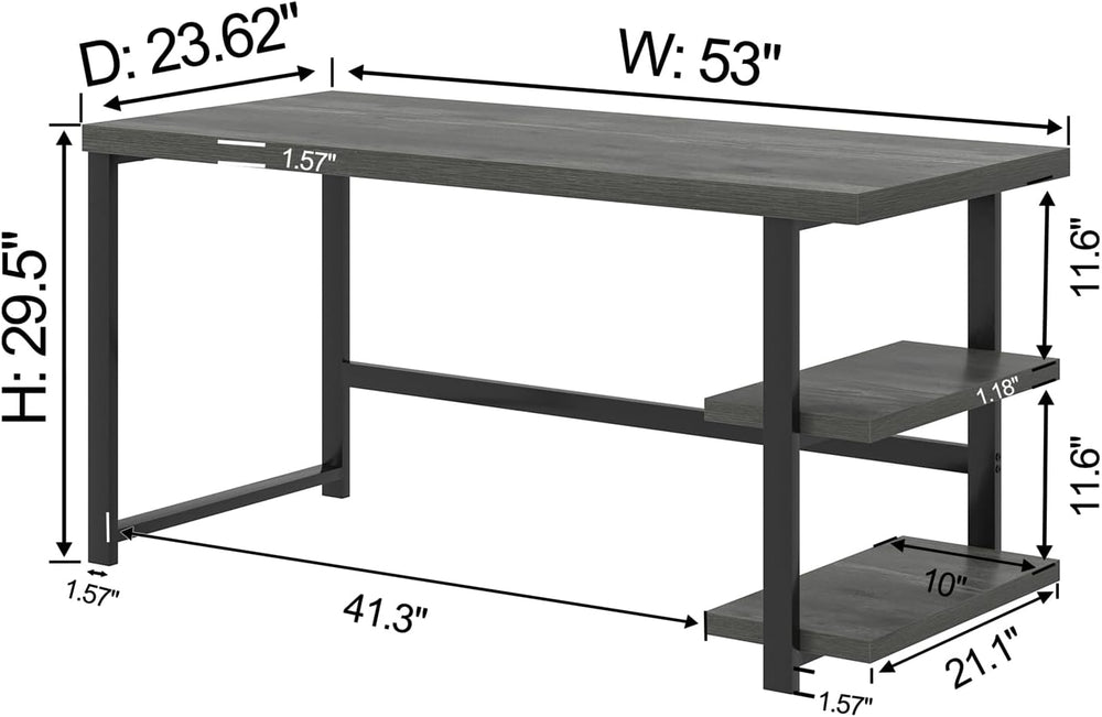 EXCEFUR Industrial Computer Desk, Home Office Desk with Storage Shelves, Wood...