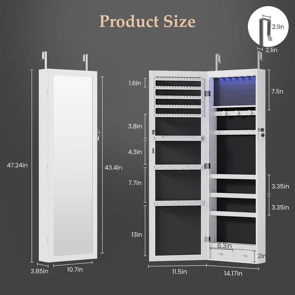 DUMOS Jewelry Organizer Mirror, 6 LEDs Jewelry Armoire Cabinet, 47.2 Inch