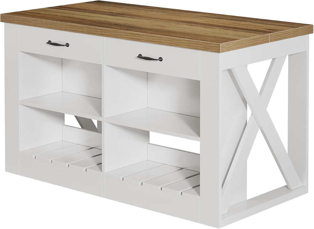 Tribesigns 55" Farmhouse Kitchen Island with 2 Storage Drawers and Shelf