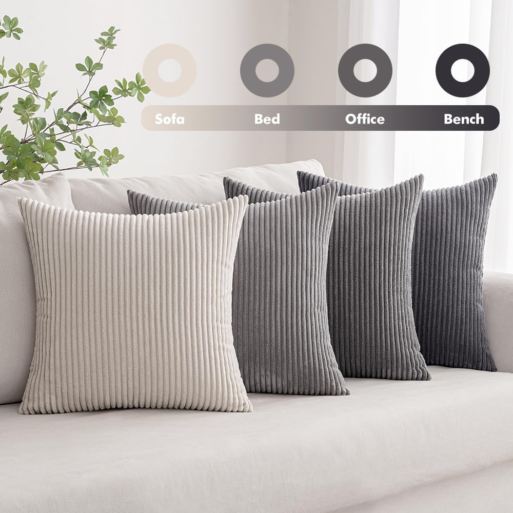 MIULEE Soft Corduroy Decorative Throw Pillow Covers Neutral Grey 20x20