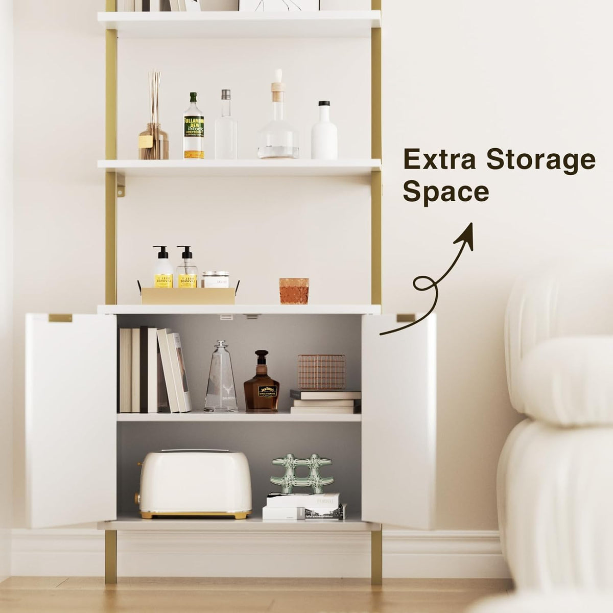 FiveWillowise Ladder Bookshelf with Cabinet,71" Wall Bookshlef with Storage