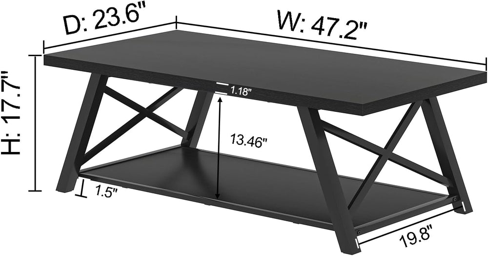 EXCEFUR Black Coffee Table, Modern Wood and Metal Center Table with Storage S...