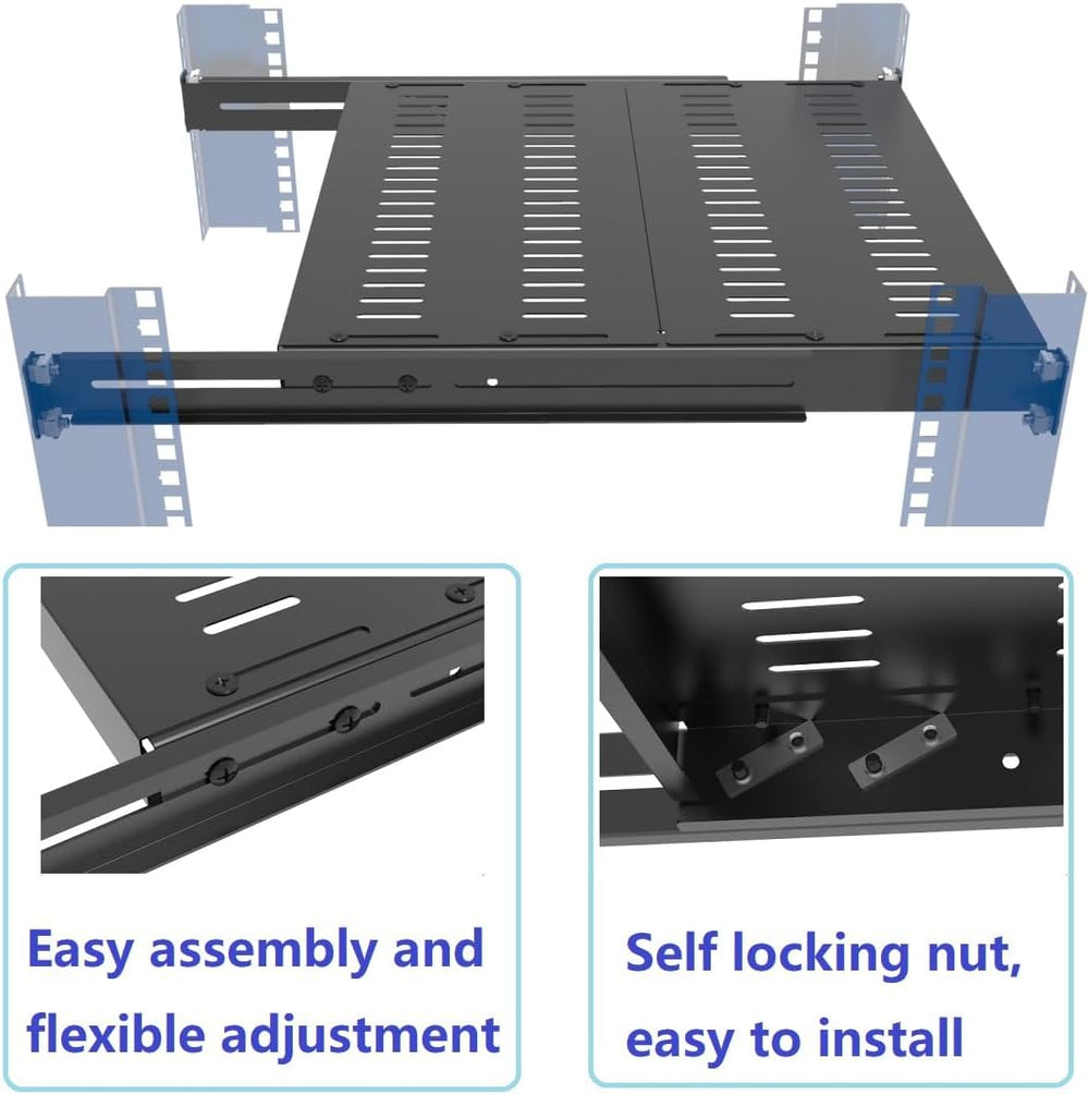 1U Vented 4-Post Adjustable Server Shelf -Mounting 16.5-29" D