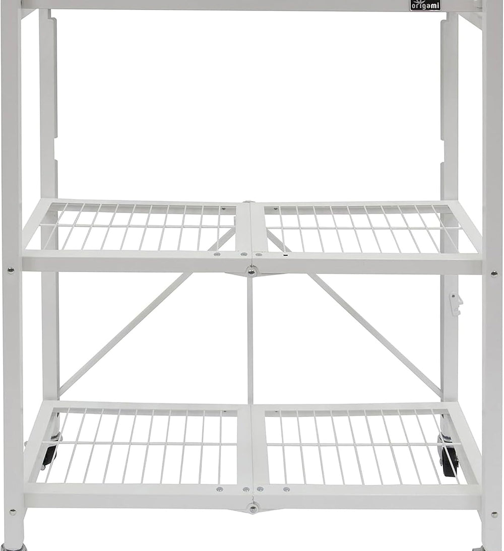 Origami 3-Tier Foldable Storage Shelves, Heavy Duty Shelf Rack Unit with Whee...