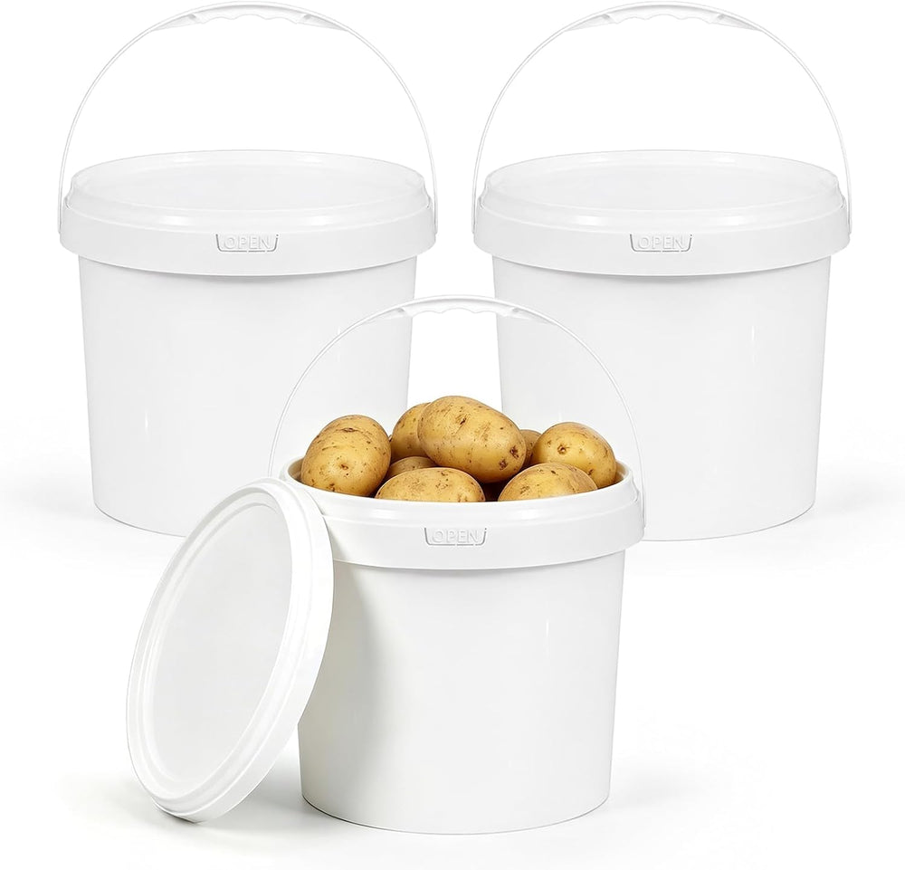 DEMORA 3 Pack 2.6 Gallon Food Grade Storage Buckets with Lids, White