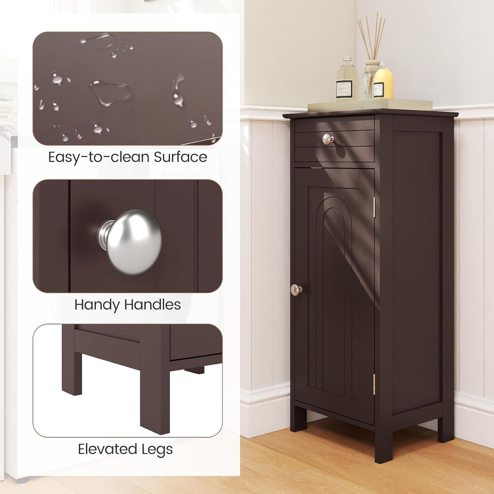 GLACER Bathroom Storage Cabinet, Single Door Narrow Floor Cabinet (Brown)