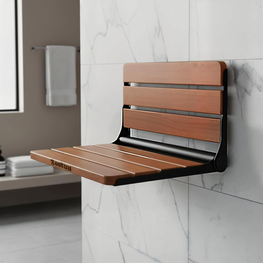 18 inch Teak Folding Shower Seat Wall Mounted Stainless Steel