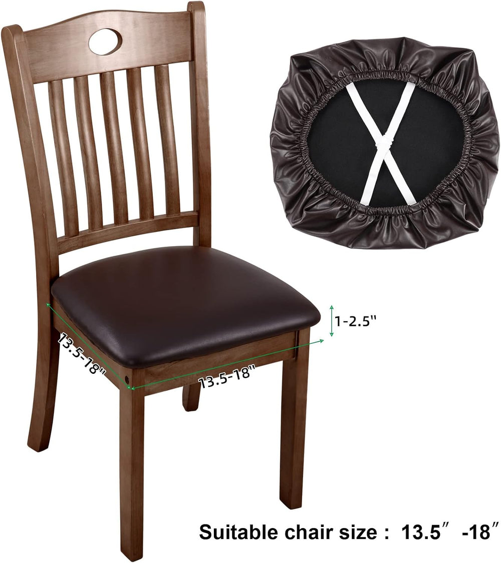 Fuloon Dining Chair Seat Covers 6 PCS, Solid Pu Leather Waterproof Seat Cushi...