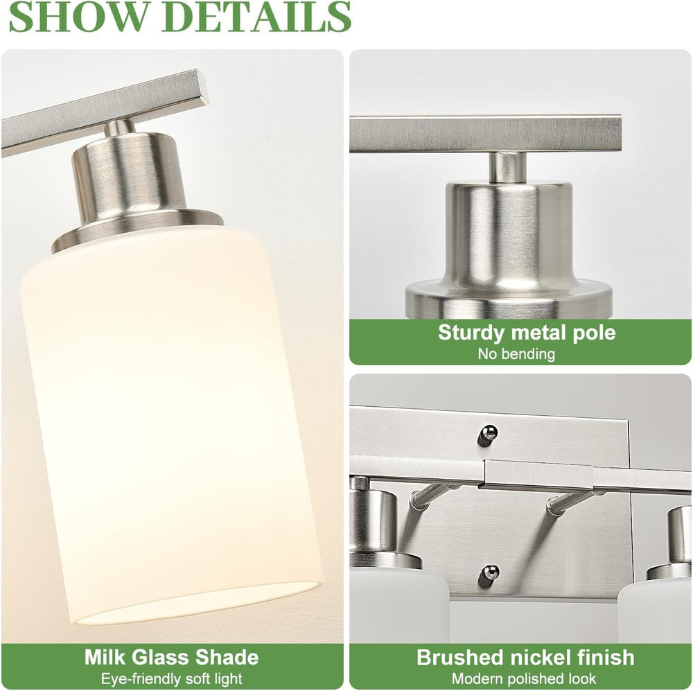 MOKATNG 4-Light Vanity Light with Milky White Shades, Brushed Nickel Bathroom...