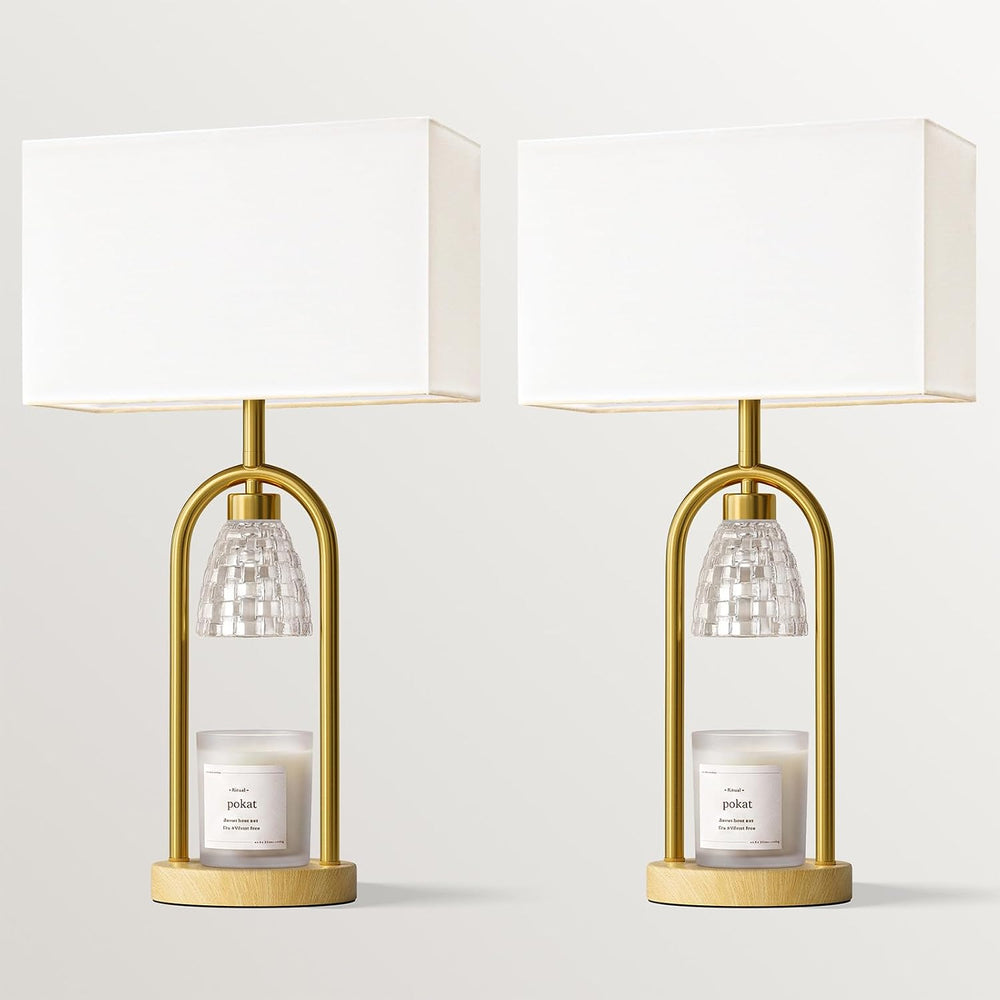 PoKat 22'' Gold Table Lamps Set of 2 with Candle Warmer for Bedroom, ...