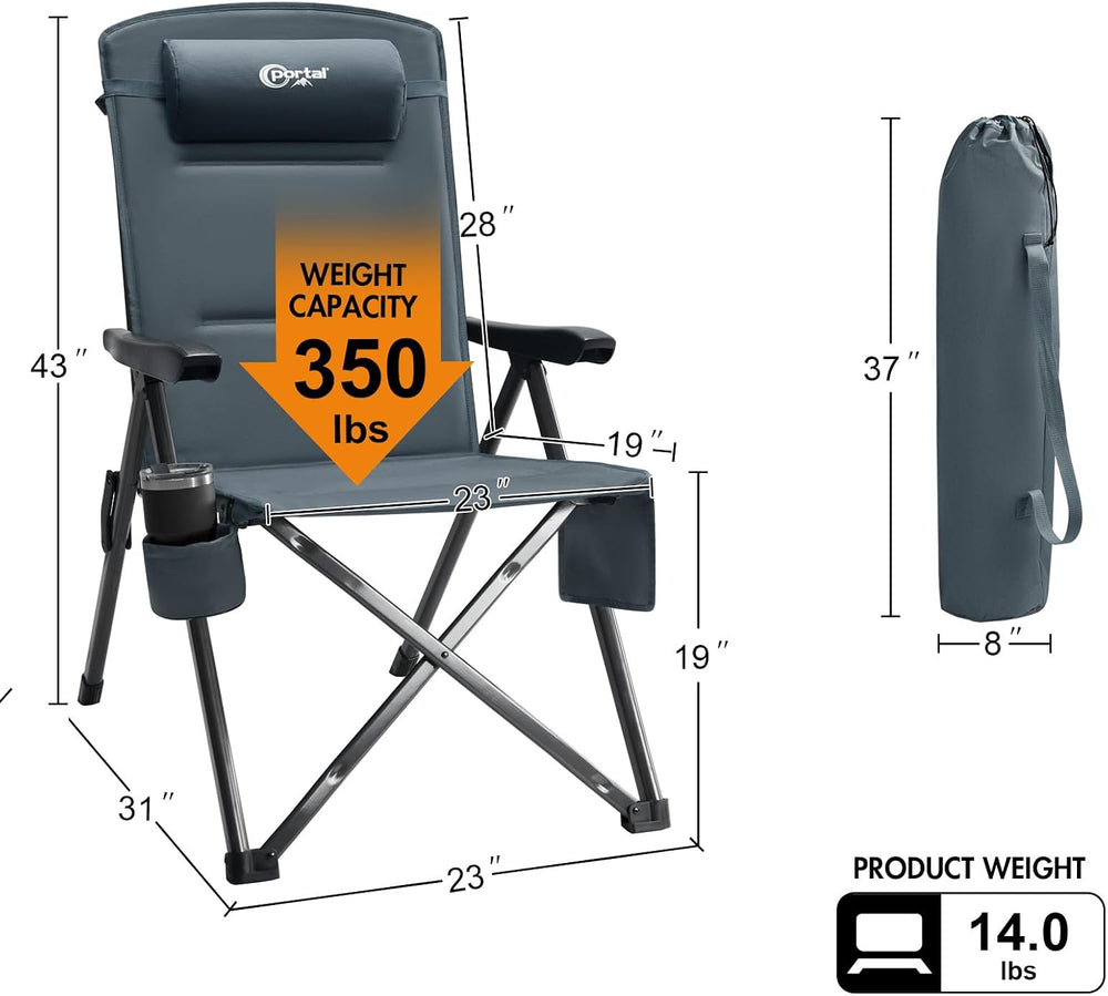 Portal Reclining Camping Chair, High Back Folding Lawn Chair with Adjustable ...