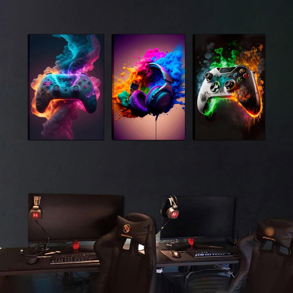 BGFCE Gaming Room Decor Canvas Wall Art Set of 3 - Cool Video Gaming Theme Wa...
