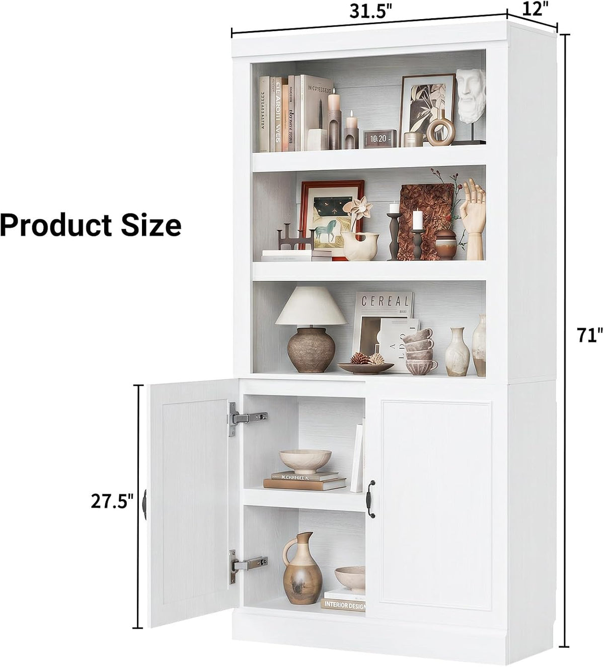 unikito 71" tall bookshelf with doors and adjustable shown in use