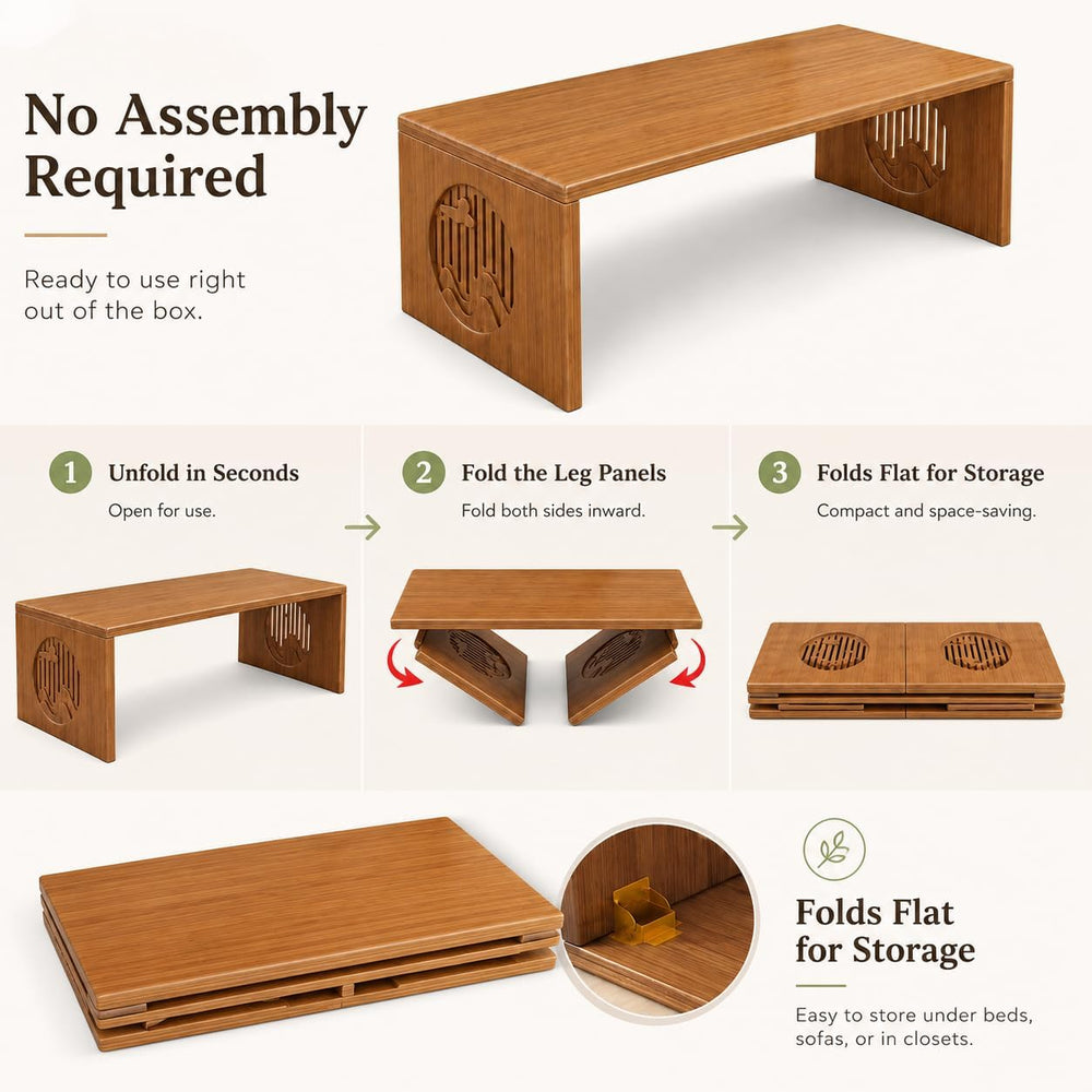 Folding Floor Table, Japanese Coffee Table, Low Bamboo Desk