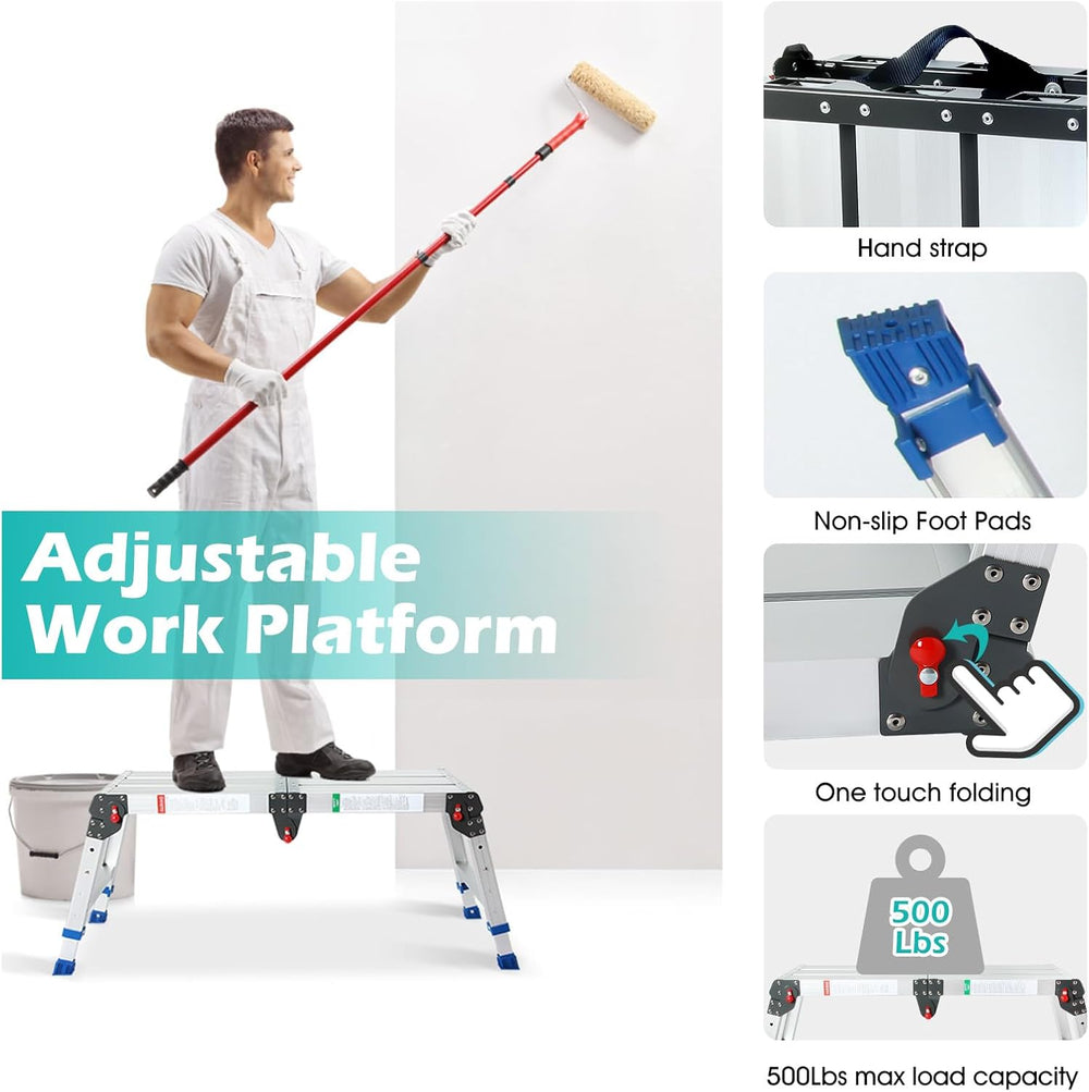LEADALLWAY Work Platform Aluminum Portable Step Stool 33“Lx12”W x20“H