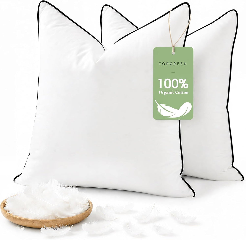 TOPGREEN Organic Feathers Down Pillow Insert 18x18, Pack of 2