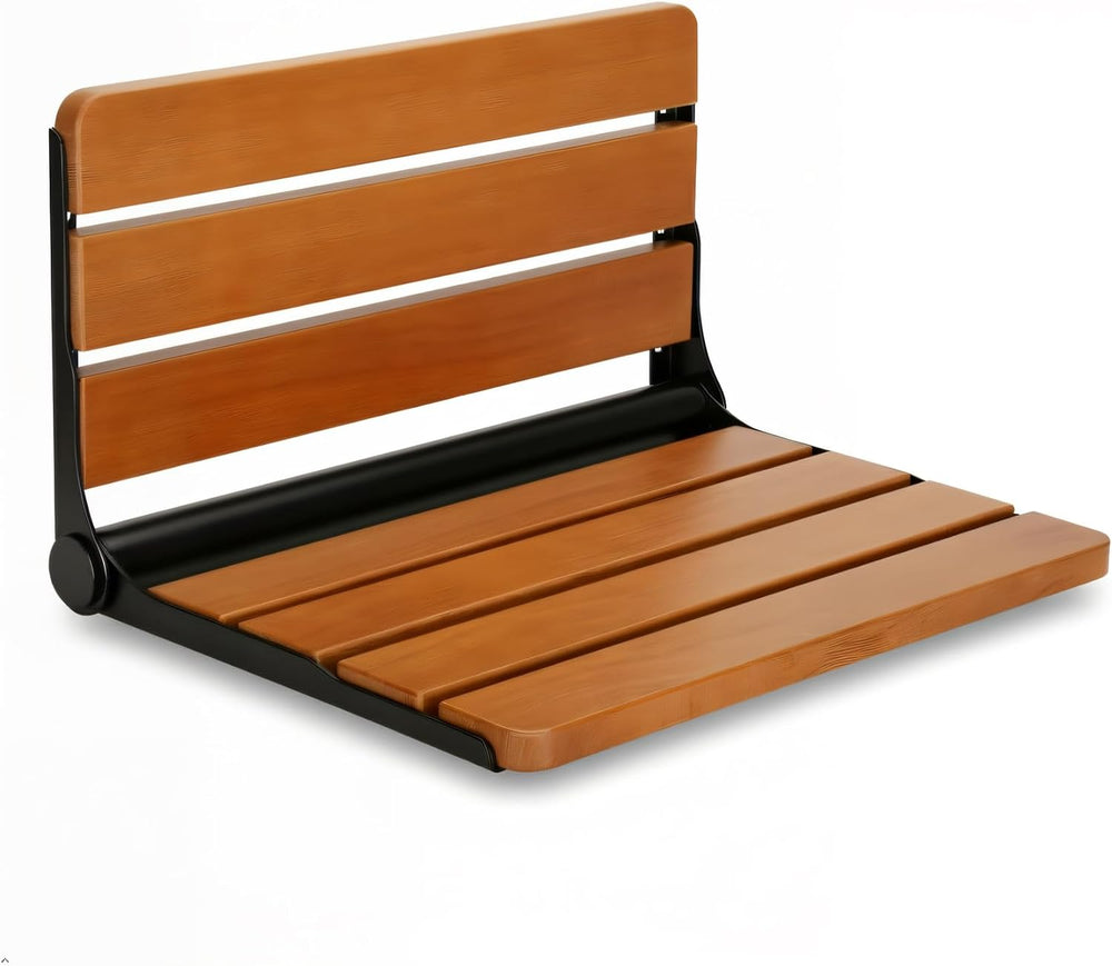 18 inch Teak Folding Shower Seat Wall Mounted Stainless Steel
