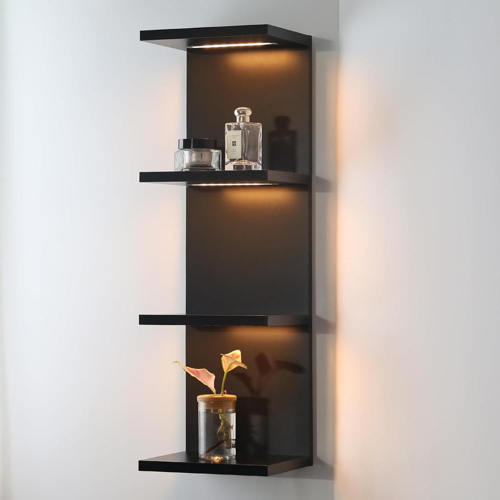 4 Tier LED Wall Shelf, Black