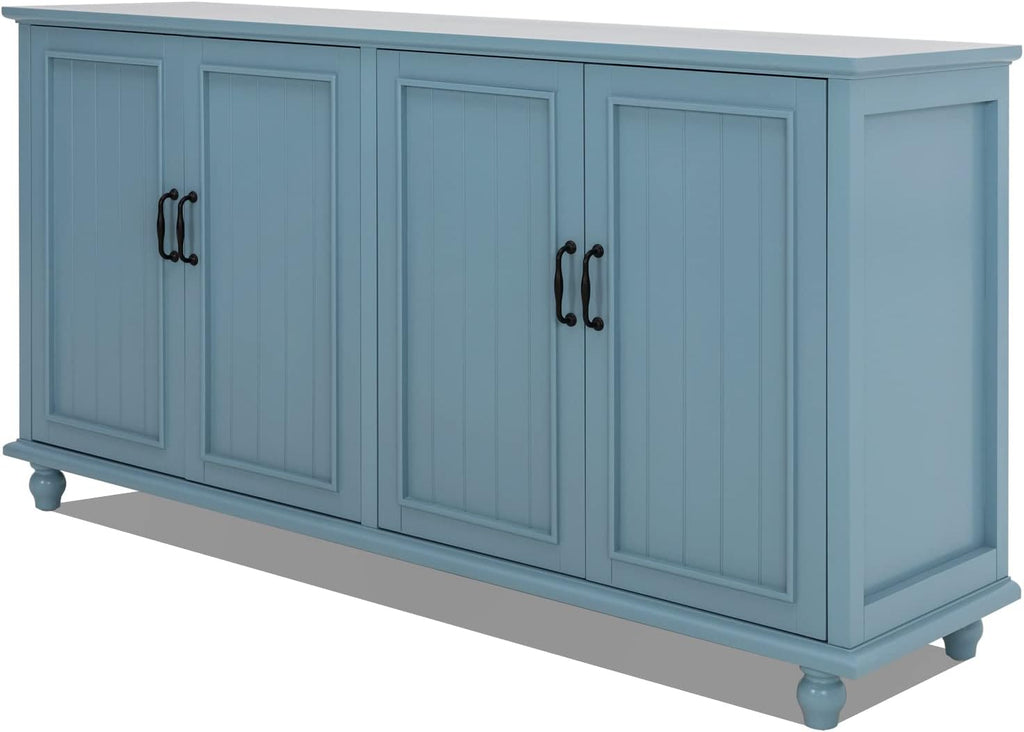 Sideboard Buffet Cabinet with 4 Doors, Vintage Coffee Bar Station, Blue