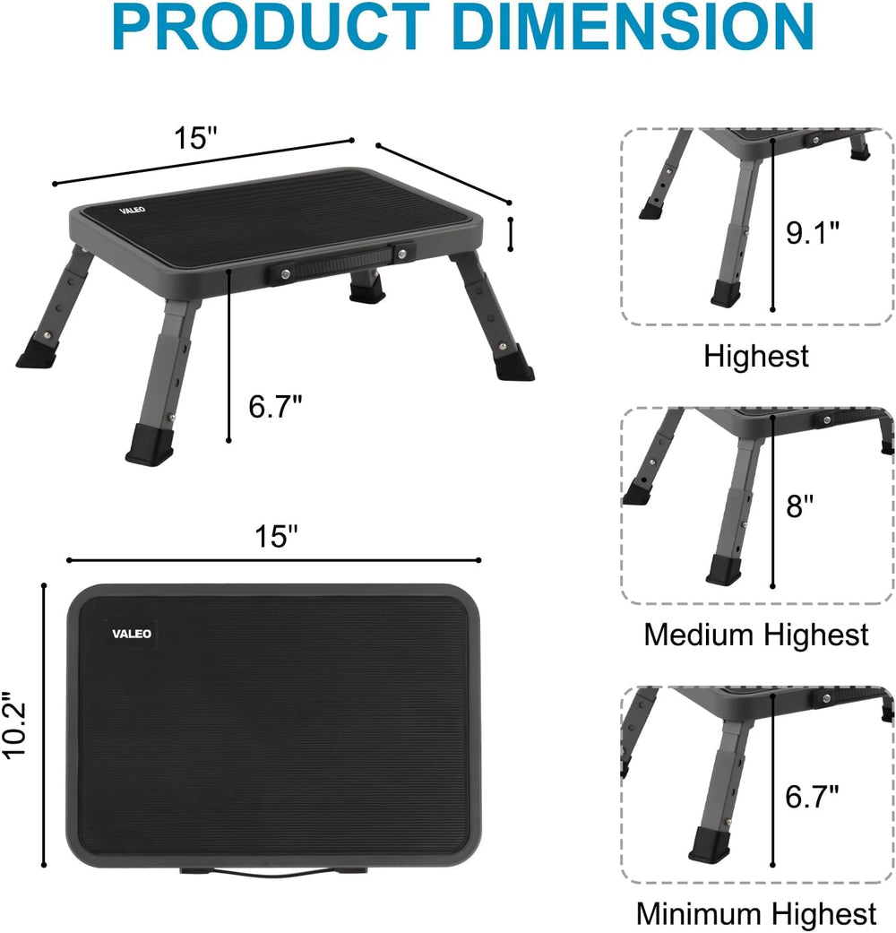 Valeo Folding Step Stool, Adjustable Step Stool with Non-Slip Platform, 330 L...