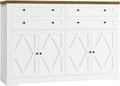 HOSTACK 55"W Kitchen Buffet Sideboard Cabinet with 4 Storage Drawers, White