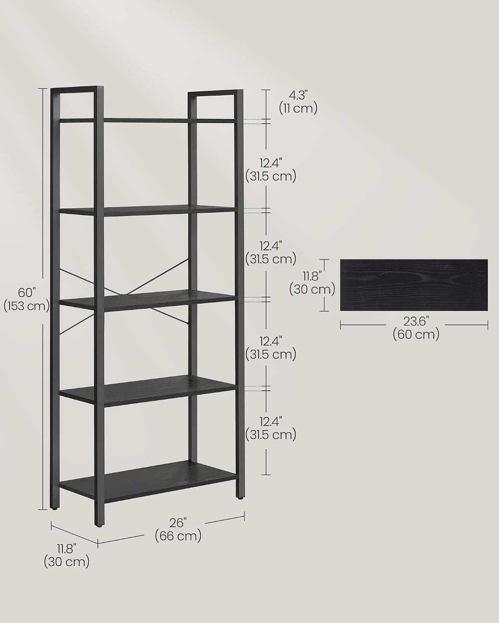 VASAGLE 5-Tier Bookshelf, Bookcase with Shelves, Storage Shelf, Living Room