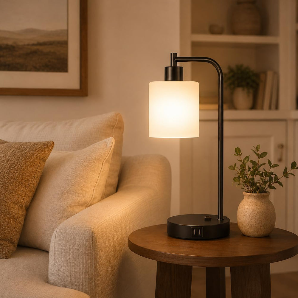 Set of 2 Industrial Touch Control Table Lamps with 2 USB Ports and AC Outlet ...