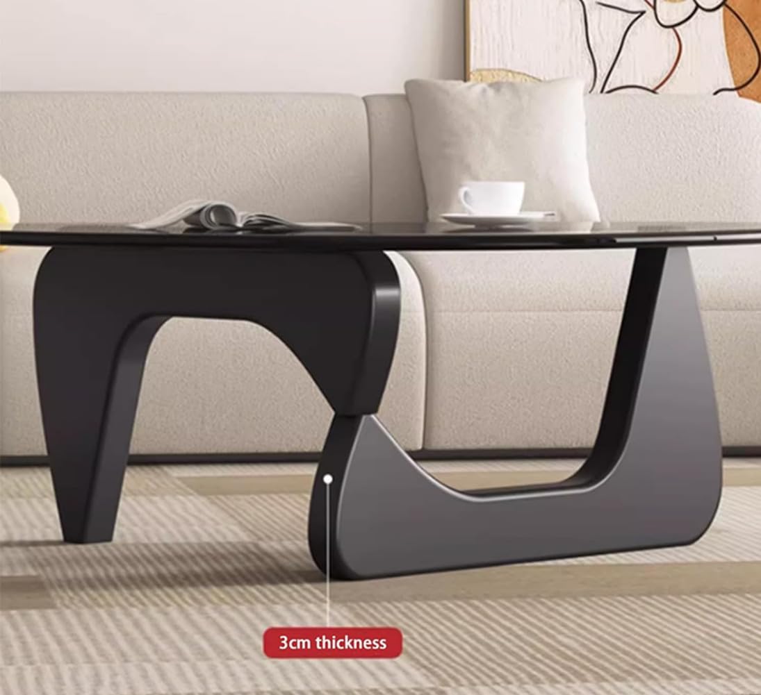 32" Mid-Century Modern Coffee Table,Triangle Glass Top Wooden Table for Living Room