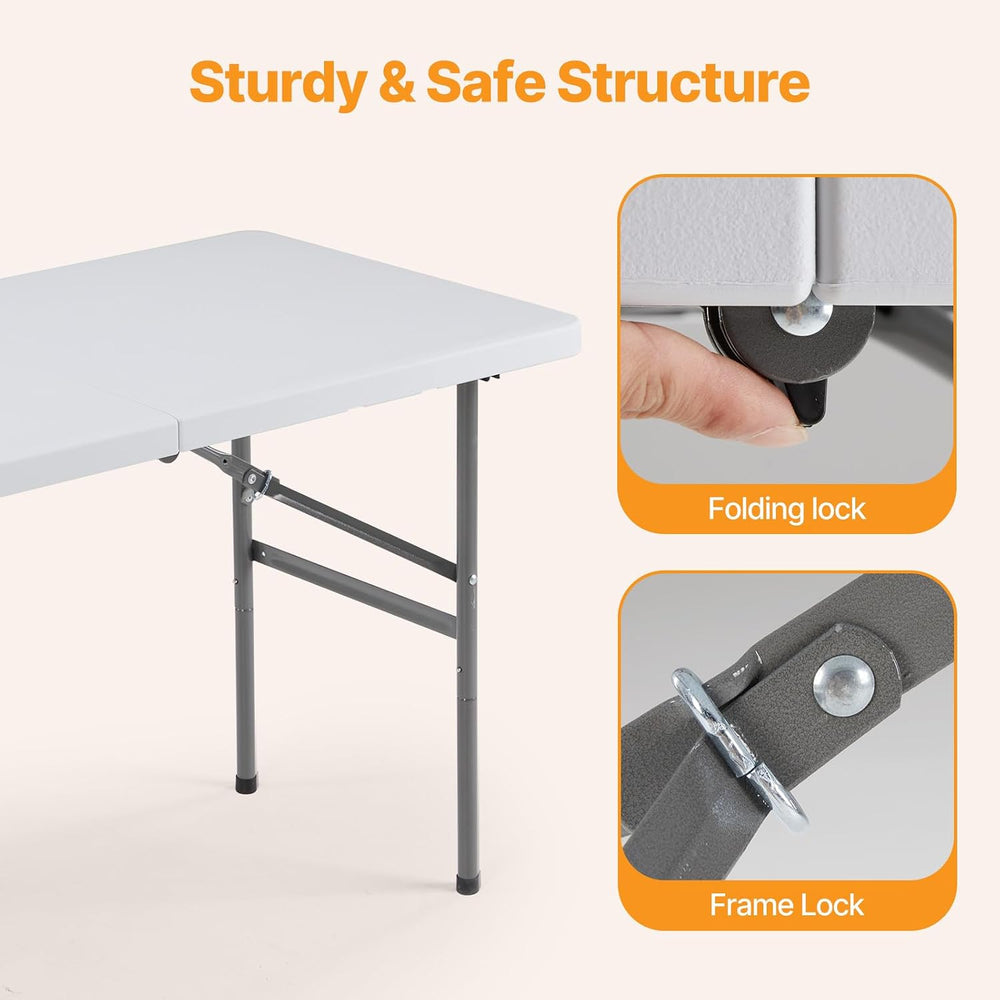 NEWBULIG 4 FT Foldable Table, Heavy Duty Folding Table Easy to Fold Store