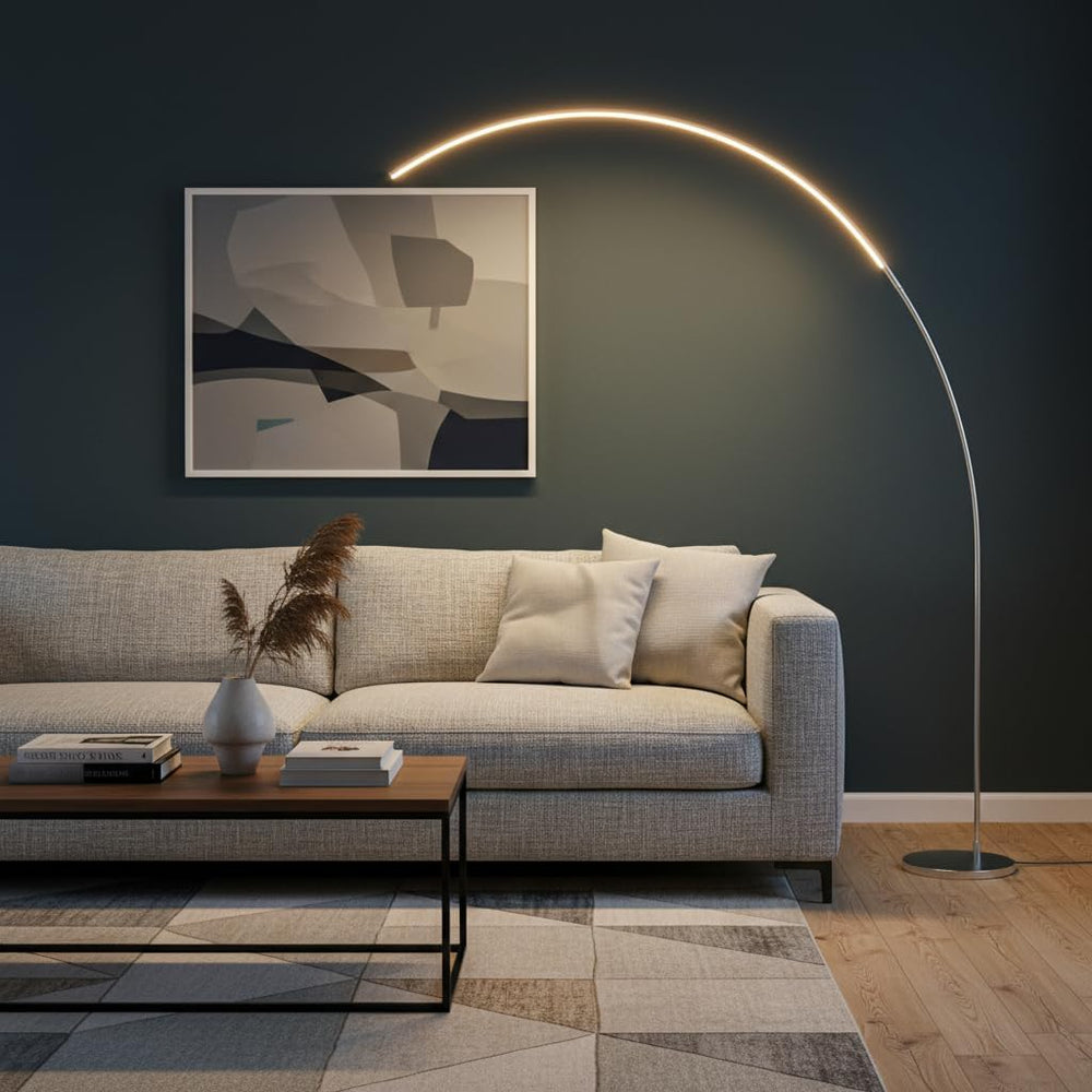 Brightech Sparq Arc Floor Lamp - Sleek, Minimalist Curved LED Standing Lamp f...