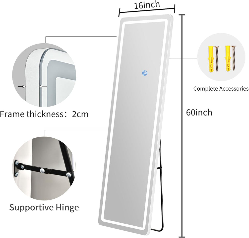 60" x 16" Rectangle Full Length Mirror with Lights for Bedroom