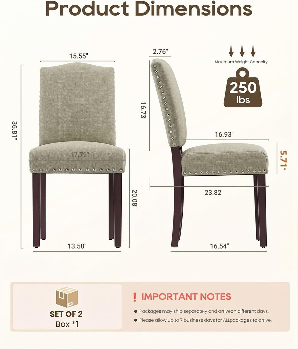 Upholstered Dining Chairs Set of 2 with Thickened Seat Cushion