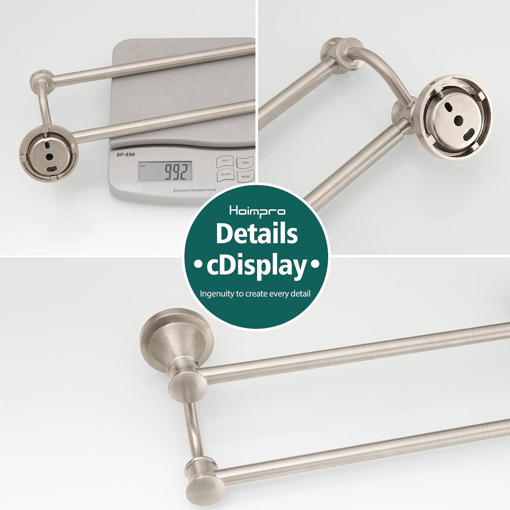 Hoimpro Double Towel Bar Towel Rack for Bathroom Wall Mount Brushed Nickel