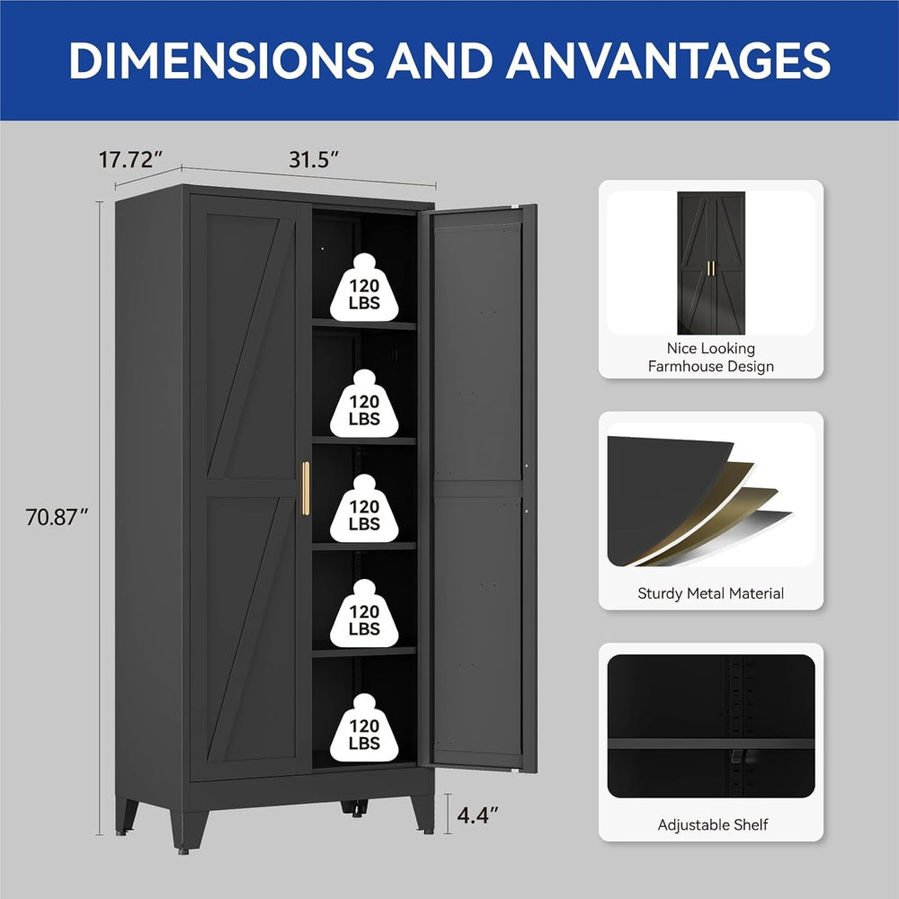 COFaR Wardrobe Closet with Doors, Metal Bedroom Armoire with Adjustable Hangi...