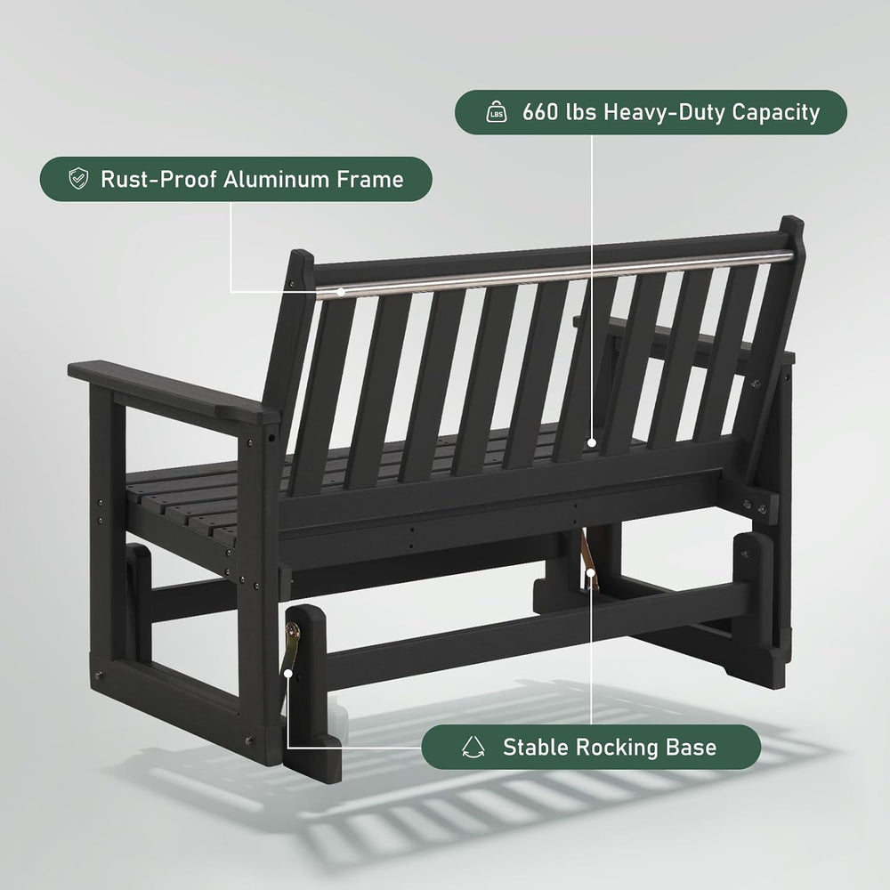 Furnimart Patio Glider Bench, HDPE All-Weather Outdoor Glider for 2-Person, H...