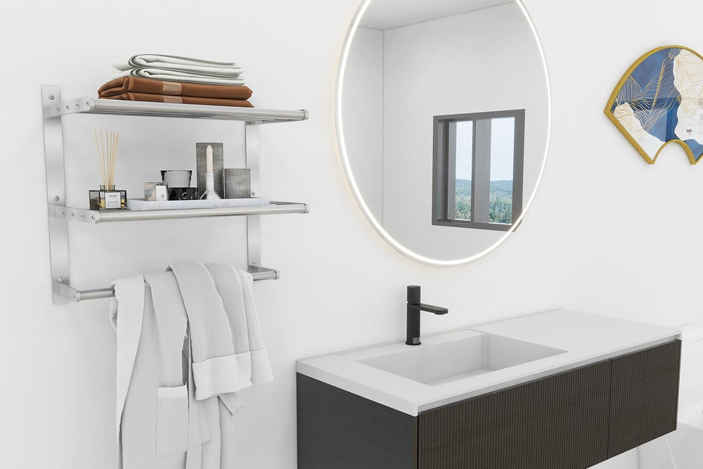 Bethom Bathroom Towel Rack with Bars, 16 Inch Towel Shelf, Brushed Nickel