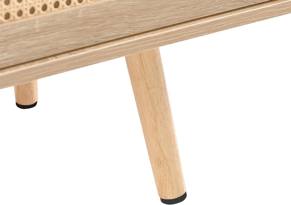 Rattan Weaving in Natural Wood Color TV Stand for TVs up to 55 Inch, TV Cabin...