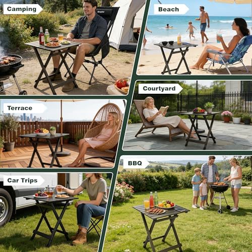 SUNNYFEEL Folding Camping Table - Lightweight Aluminum Portable Picnic Table for Cooking, Beach, Hiking, Travel, Fishing, BBQ, Indoor Outdoor Small Foldable Camp Tables