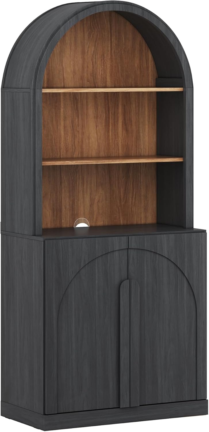 BELLEZE 71" Tall Storage Cabinet with Arched Hutch, Wooden Sideboard Buf...