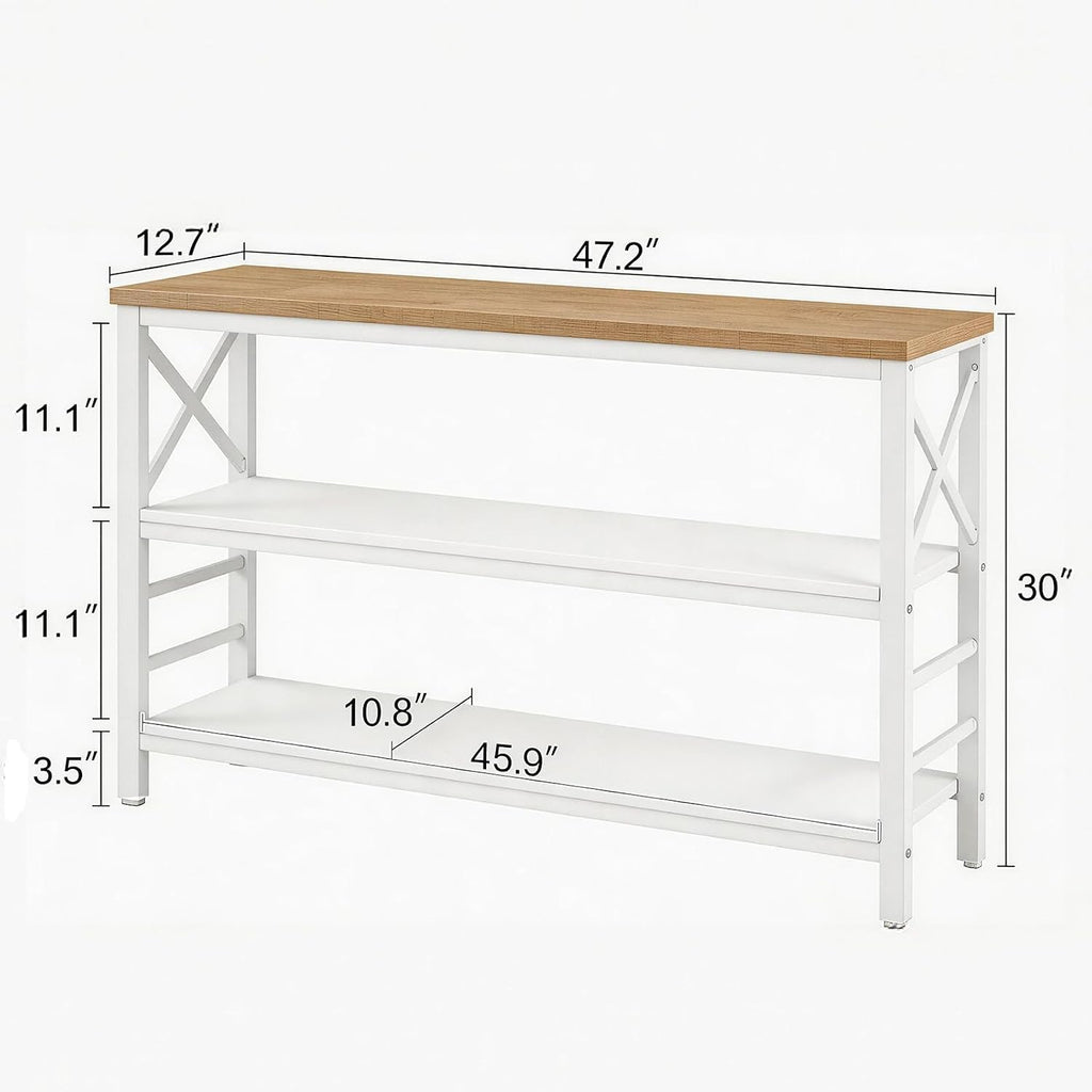 Hombazzar 3-Tier Sofa Table,Console Tables for Entryway,White & Brown 47" | Stable Support,Multi-functional use for home,Easy Assembly,Scratch Resistant & Rustproof