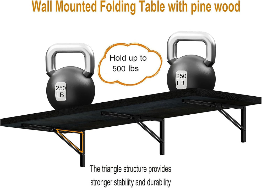 IAE Floating Wall Mounted Folding Table Desk with Pine Wood,60x22in, Black