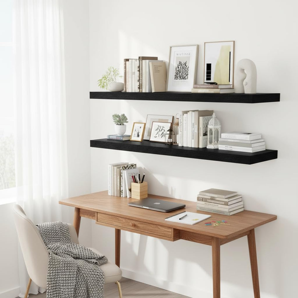 Vivelove Deep Floating Shelves 48x12” Set of 2, Black